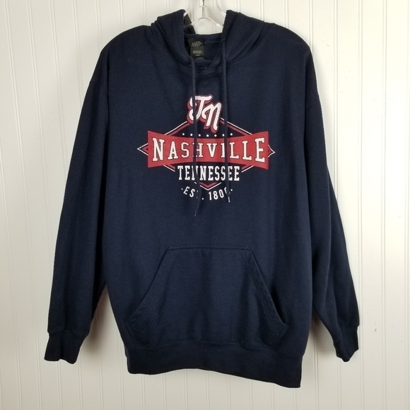 Nashville Tennessee Graphic Hoodie Sweatshirt Mens Pull Over Pockets Blue Large - Picture 9 of 12